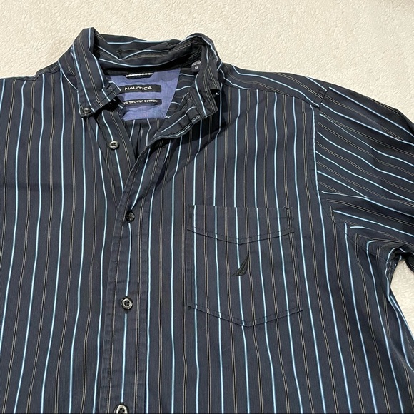 Nautica 80’s Two-Ply Cotton Button Down Shirt Men Size M Long Sleeve Striped - Picture 2 of 8